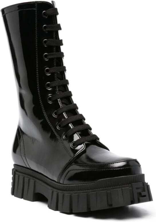Fendi Kids logo-embossed patent leather boots Black