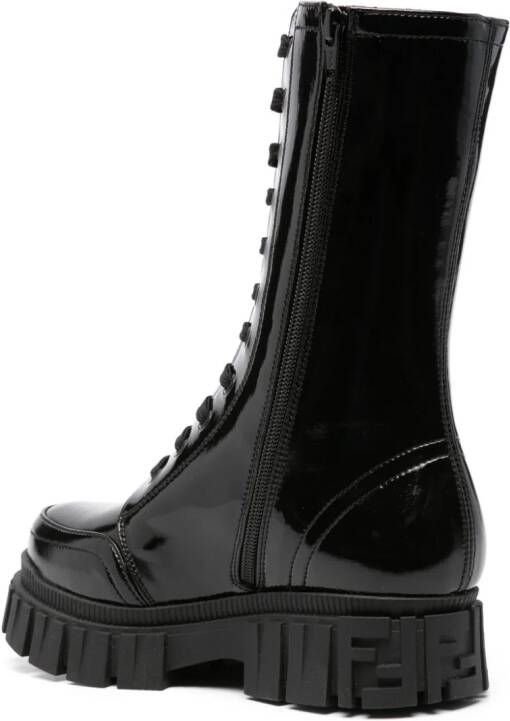 Fendi Kids logo-embossed patent leather boots Black