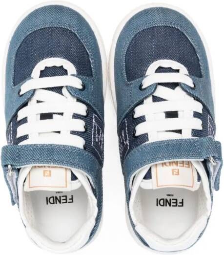 Fendi Kids logo-embroidered denim sneakers Blue