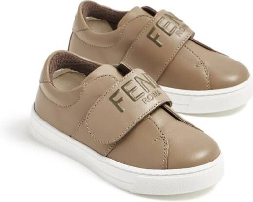 Fendi Kids logo-embroidered leather sneakers Neutrals