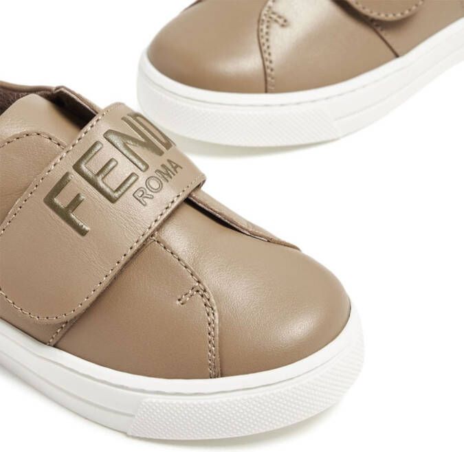 Fendi Kids logo-embroidered leather sneakers Neutrals
