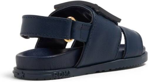 Fendi Kids logo-patch leather sandals Blue