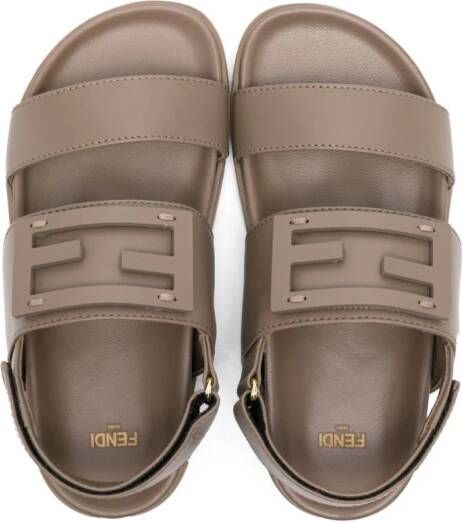 Fendi Kids logo-patch leather sandals Brown