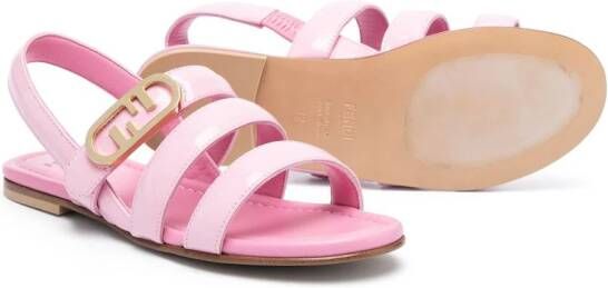 Fendi Kids logo-plaque calf-leather sandals Pink