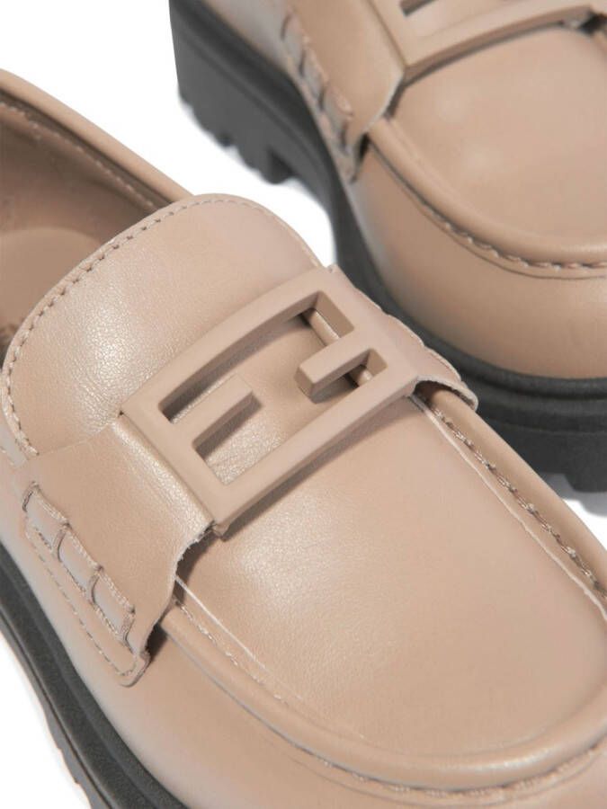 Fendi Kids logo-plaque leather loafers Neutrals
