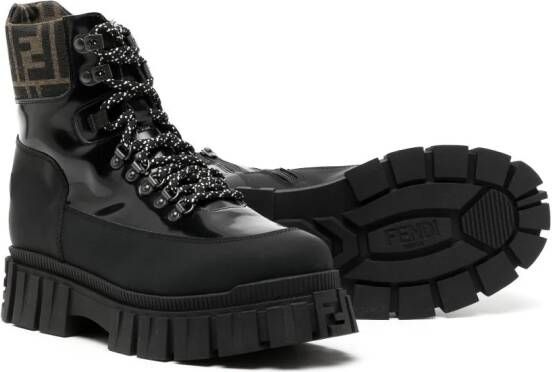 Fendi Kids logo-print leather trekking boots Black