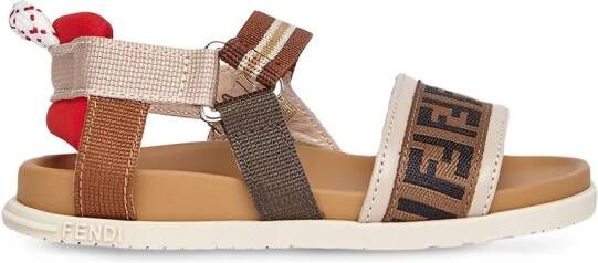 Fendi Kids logo-print touch-strap sandals Brown