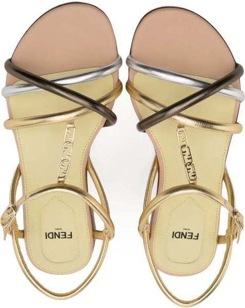 Fendi Kids metallic multi-strap leather sandals Gold