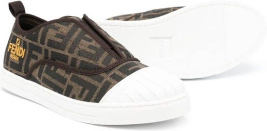 Fendi Kids monogram-pattern slip-on sneakers Brown