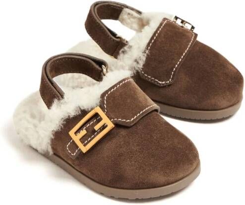 Fendi Kids suede shearling sandals Brown