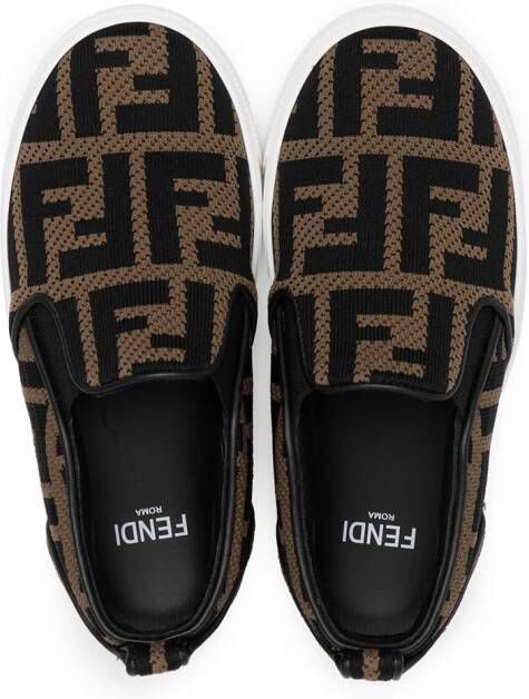 Fendi Kids TEEN FF-print slip-on sneakers Brown