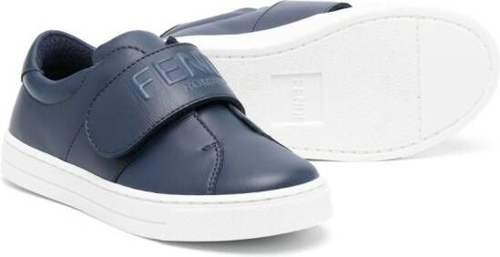 Fendi Kids touch-strap leather sneakers Blue