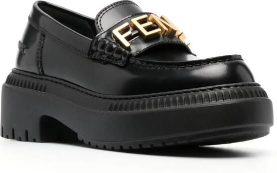 FENDI logo-lettered chunky-sole loafers Black
