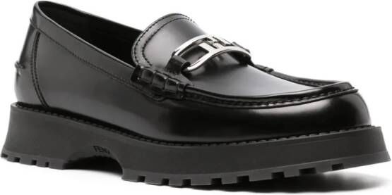 FENDI logo-plaque leather loafers Black