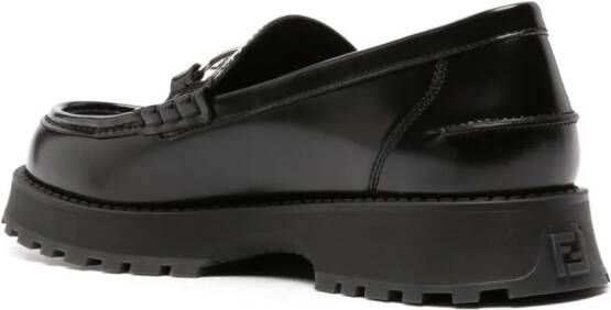 FENDI logo-plaque leather loafers Black