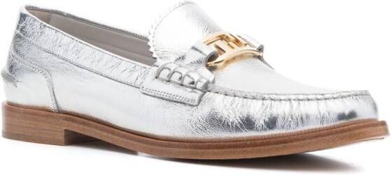 FENDI metallic-finish slip-on loafers Silver