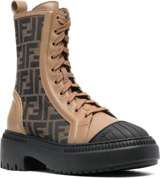 FENDI monogram lace-up boots Brown
