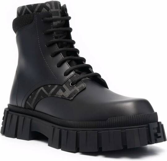 FENDI monogram pattern lace-up boots Black