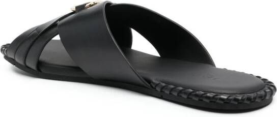 FENDI O Lock leather slides Black