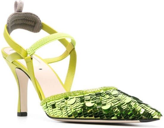 FENDI sequinned point-toe pumps Green