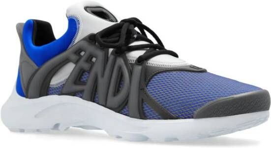 FENDI Tag lace-up panelled sneakers Blue