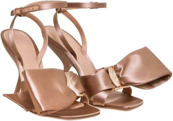 Ferragamo 105mm asymmetric-bow satin sandals Neutrals