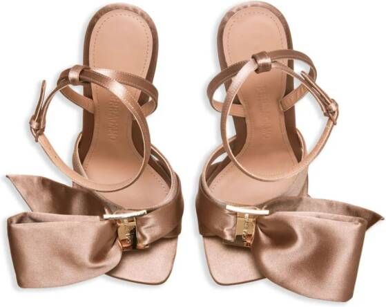 Ferragamo 105mm asymmetric-bow satin sandals Neutrals