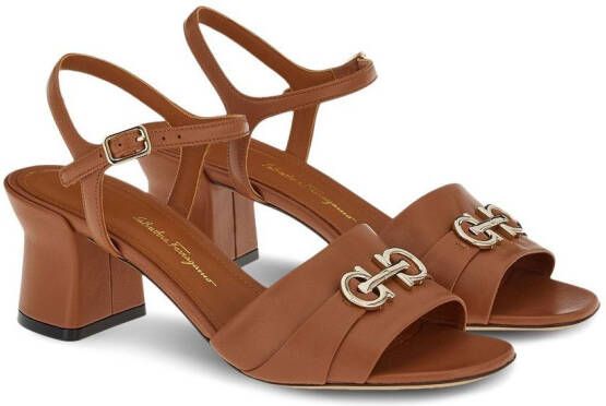 Ferragamo 55mm leather Gancini plaque sandals Brown