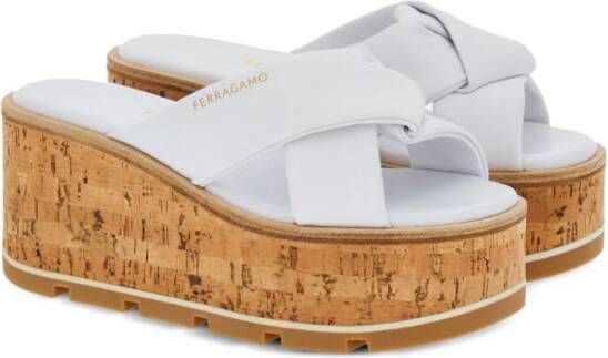 Ferragamo 60mm logo-print wedge sandals White