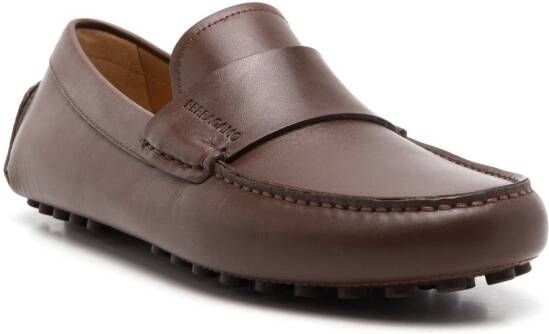 Ferragamo almond-toe leather saddle loafers Brown