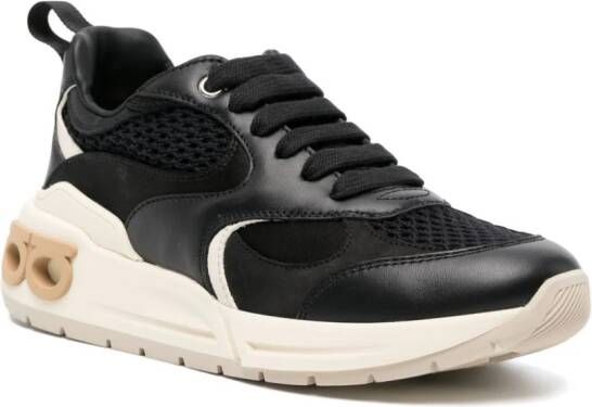 Ferragamo almond-toe panelled leather sneakers Black