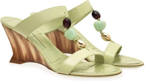 Ferragamo beaded wedge sandals Green