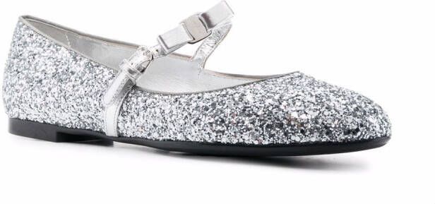 Ferragamo bow-detail glitter ballerina shoes Silver