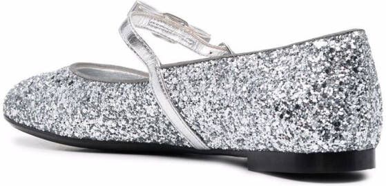 Ferragamo bow-detail glitter ballerina shoes Silver