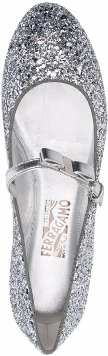 Ferragamo bow-detail glitter ballerina shoes Silver