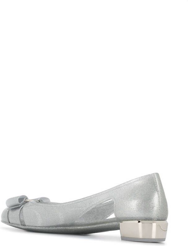 Ferragamo bow-detail glitter flat pumps Silver