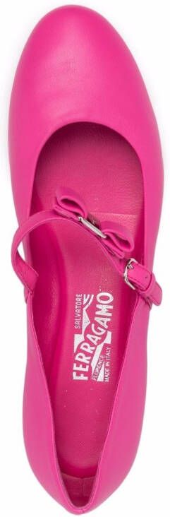 Ferragamo bow-detail leather ballerina shoes Pink
