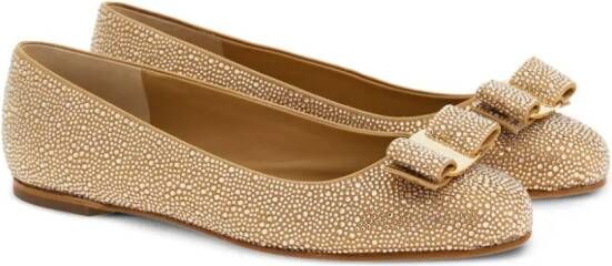 Ferragamo bow-detailing crystal-embellished ballerina shoes Neutrals