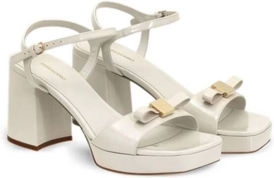 Ferragamo bow-embellished 75mm leather platform sandals White