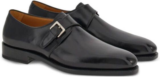 Ferragamo buckle-strap leather monk shoes Black