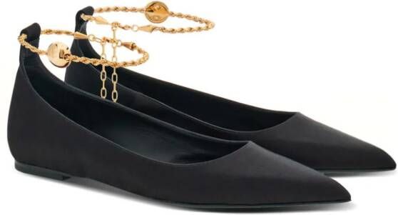 Ferragamo cable-link chain leather ballerina shoes Black