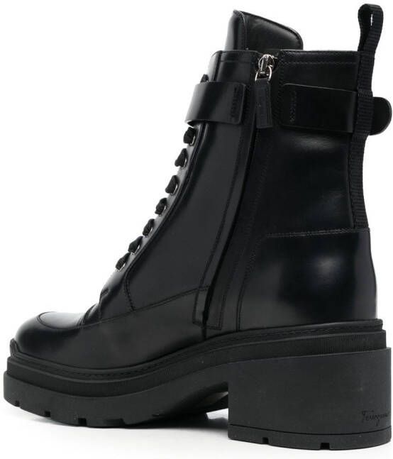 Ferragamo chunky leather biker boots Black