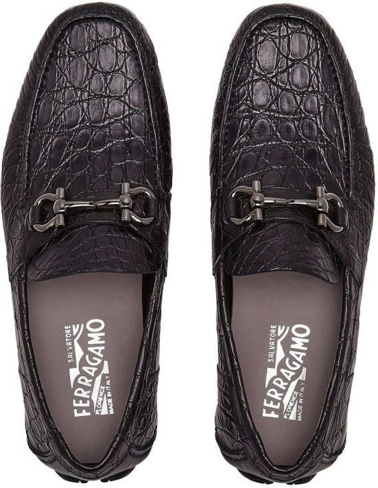 Ferragamo crocodile-effect leather loafers Black