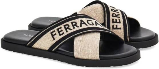 Ferragamo crossover-strap cotton sandals Neutrals