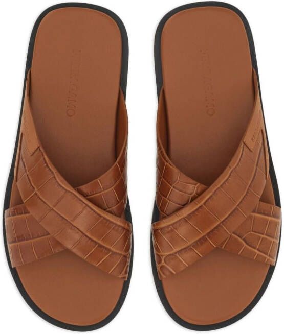 Ferragamo crossover-strap leather slides Brown