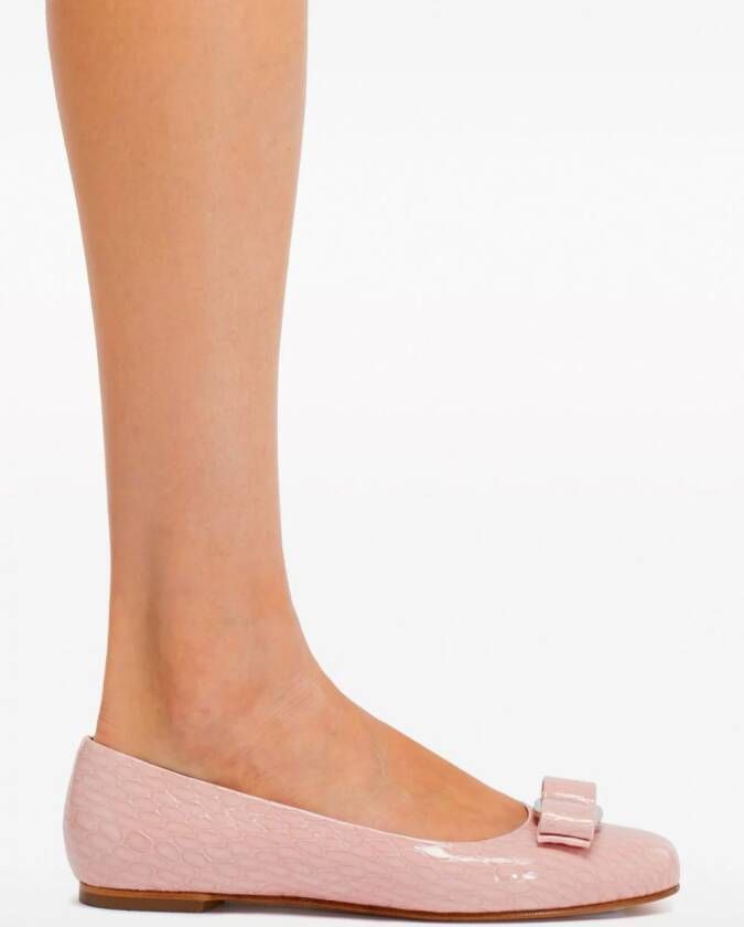 Ferragamo Double-bow textured-finish ballerina shoes Pink