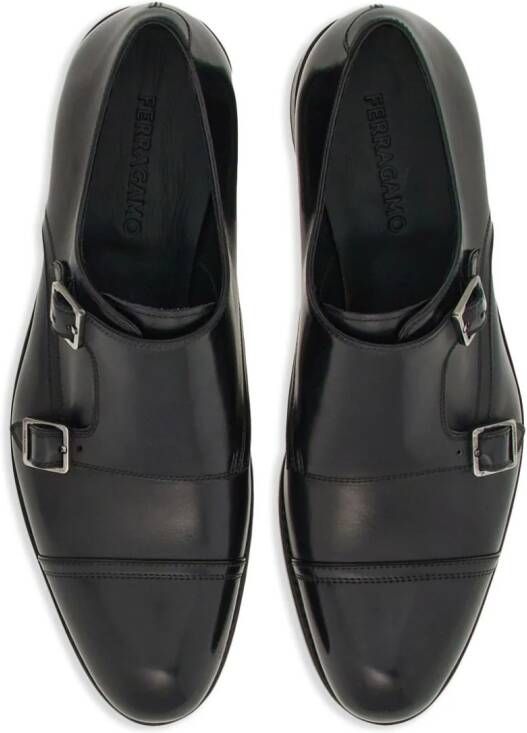 Ferragamo Double-monkstrap leather monk shoes Black