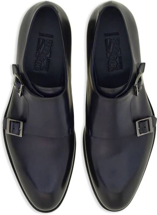 Ferragamo Double-monkstrap leather monk shoes Blue