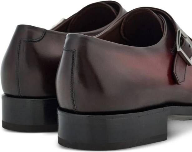Ferragamo Double-monkstrap leather monk shoes Red