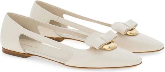Ferragamo Drop Bow leather ballerina shoes White